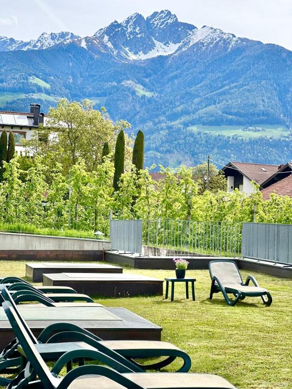 Liegewiese mit Blick auf die Berge